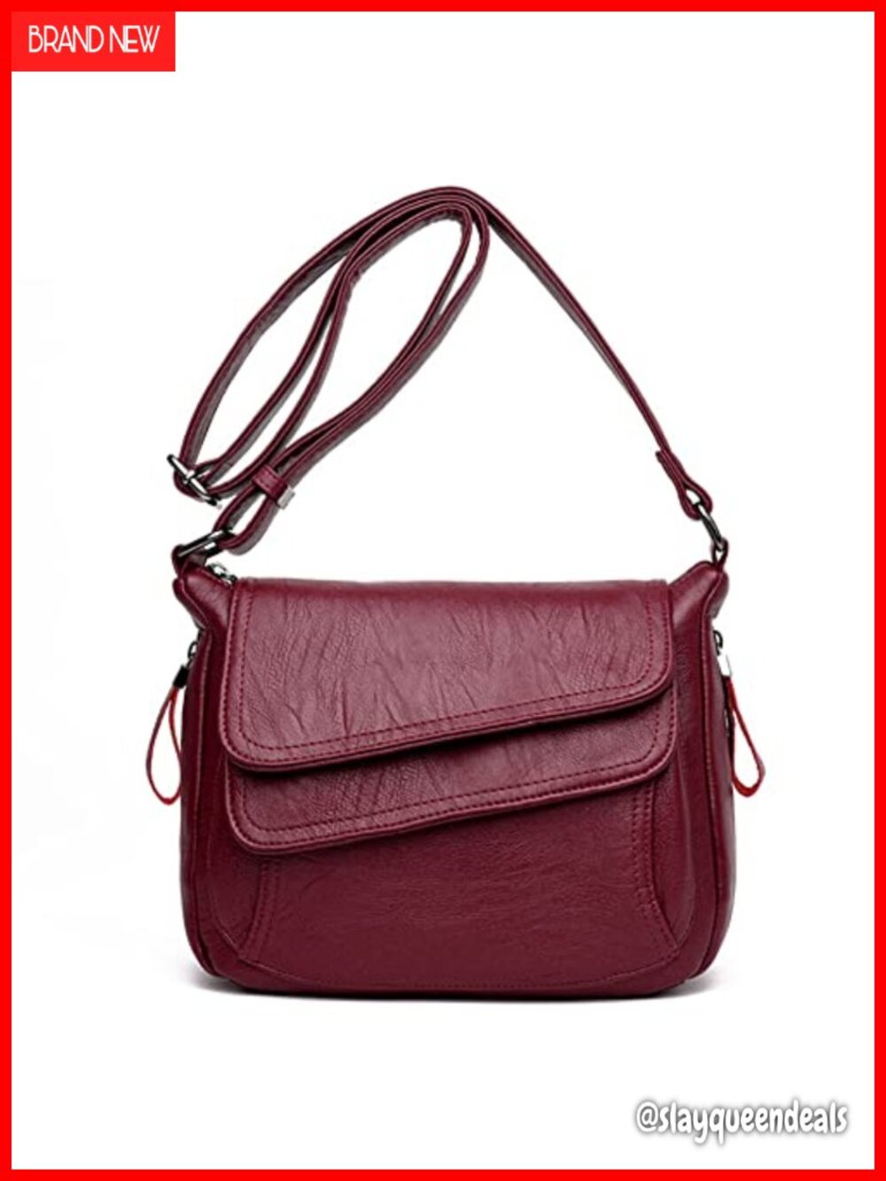 Leather Flapover Satchel Crossbody Shoulder Bag Multi Pocket Messenger Purse